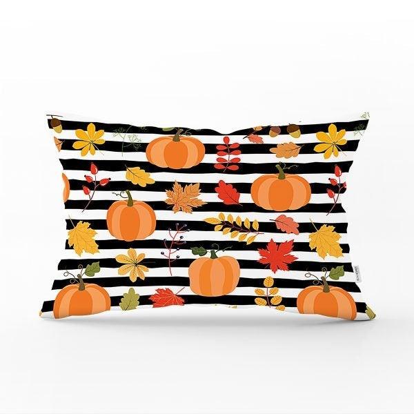 Fall Trend Pillow Cover|Rectangle Pumpkin Cushion Case|Decorative Orange Gray Pumpkin Throw Pillow|Farmhouse Style Thanksgiving Cushion Case