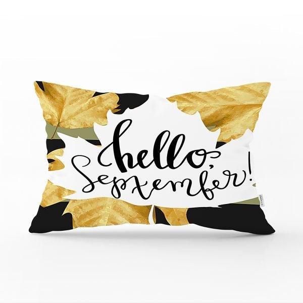 Fall Trend Pillow Cover|Rectangle Dry Leaves Cushion Case|Decorative Striped Autumn Throw Pillow|Farmhouse Style Hello September Cushion