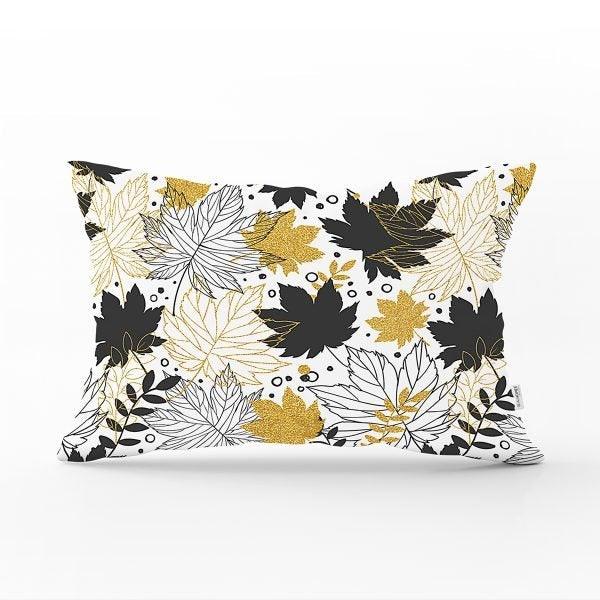 Fall Trend Pillow Cover|Rectangle Dry Leaves Cushion Case|Decorative Striped Autumn Throw Pillow|Farmhouse Style Hello September Cushion