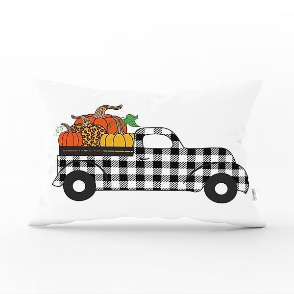 Fall Trend Pillow Cover|Rectangle Pumpkin Cushion Case|Checkered Orange Red Yellow Pumpkin Throw Pillow|Farmhouse Style Thanksgiving Cushion