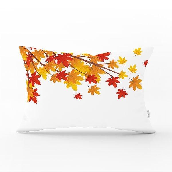 Fall Trend Pillow Cover|Rectangle Dry Leaves Cushion Case|Decorative Striped Autumn Throw Pillow|Farmhouse Style Hello September Cushion