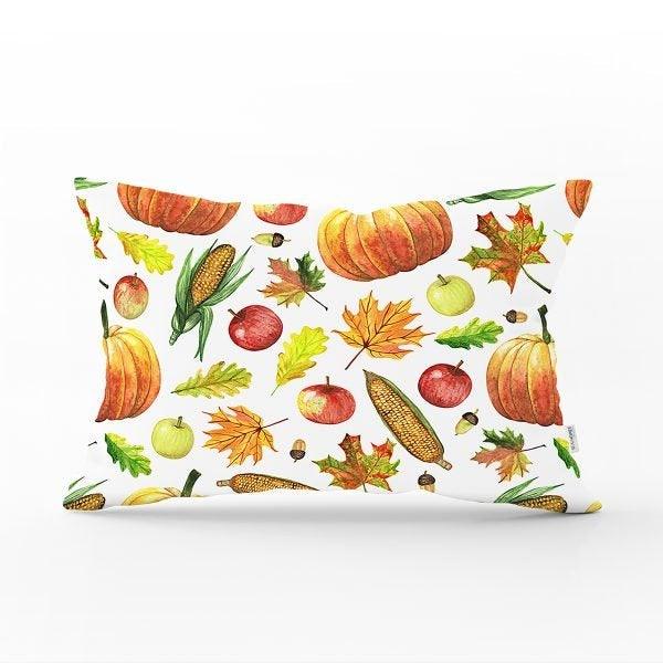 Fall Trend Pillow Cover|Rectangle Pumpkin Cushion Case|Orange Gray Green Pumpkin Throw Pillow|Farmhouse Style Thanksgiving Cushion Case