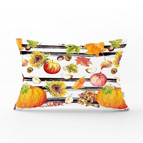 Fall Trend Pillow Cover|Rectangle Pumpkin Cushion Case|Orange Gray Green Pumpkin Throw Pillow|Farmhouse Style Thanksgiving Cushion Case