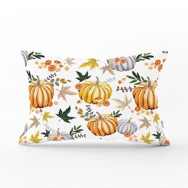 Fall Trend Pillow Cover|Rectangle Pumpkin Cushion Case|Orange Gray Green Pumpkin Throw Pillow|Farmhouse Style Thanksgiving Cushion Case