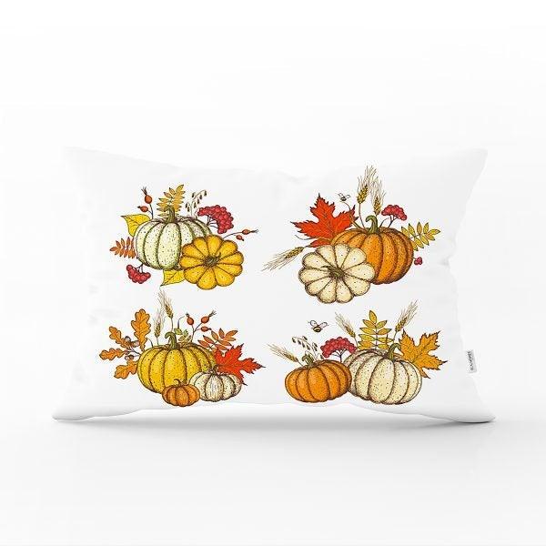 Fall Trend Pillow Cover|Rectangle Pumpkin Cushion Case|Orange Gray Green Pumpkin Throw Pillow|Farmhouse Style Thanksgiving Cushion Case