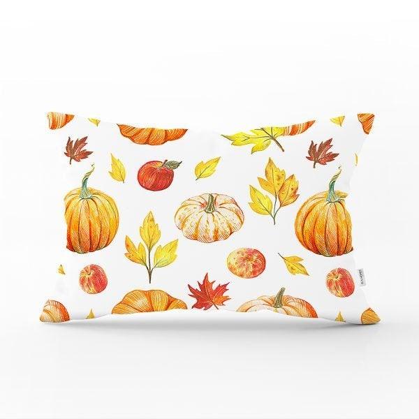 Fall Trend Pillow Cover|Rectangle Pumpkin Cushion Case|Orange Gray Green Pumpkin Throw Pillow|Farmhouse Style Thanksgiving Cushion Case