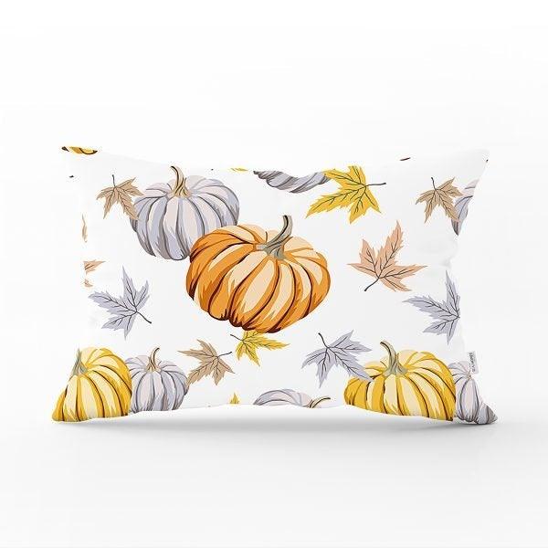 Fall Trend Pillow Cover|Rectangle Pumpkin Cushion Case|Yellow Orange Gray Pumpkin Throw Pillow|Farmhouse Style Thanksgiving Cushion Case