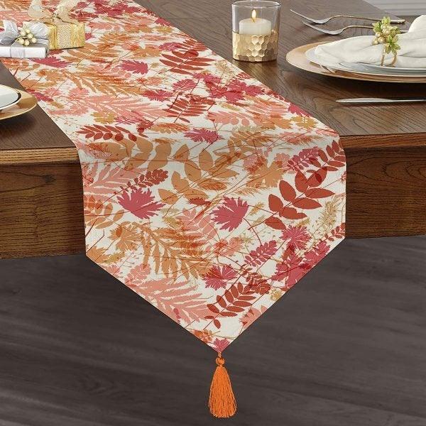 Fall Trend Table Runner|High Quality Triangle Chenille Table Runner|Fall Leaves Tabletop|Farmhouse Tabletop|Autumn Tree Tasseled Runner