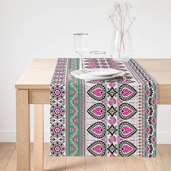 Abstract Geometric Table Runner|Decorative Table Runner|Ethnic Pattern Suede Runner|Pale Colors Table Decor|Authentic Style Table Runner