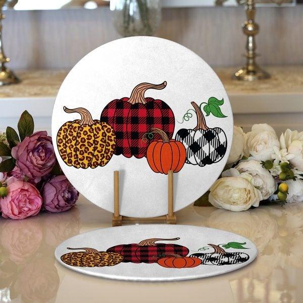 Fall Trend Placemat|Set of 2 Pumpkin Supla Table Mat|Floral Pumpkin Round American Service Dining Underplate|Farmhouse Style Autumn Coasters