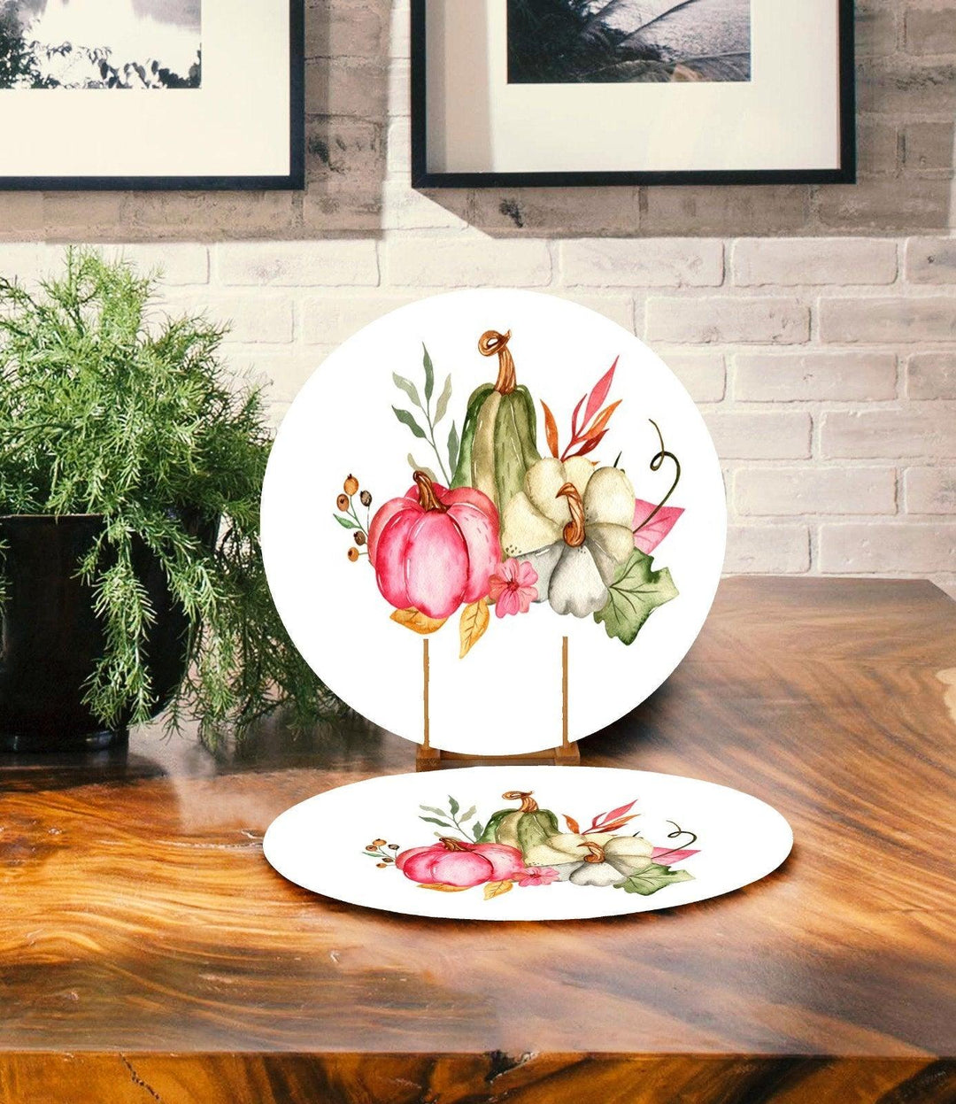 Pumpkin Placemat & Table Runner|Pumpkin Table Top|Set of 2 Pumpkin Supla Table Mat|Round American Service Dining Underplate and Coasters