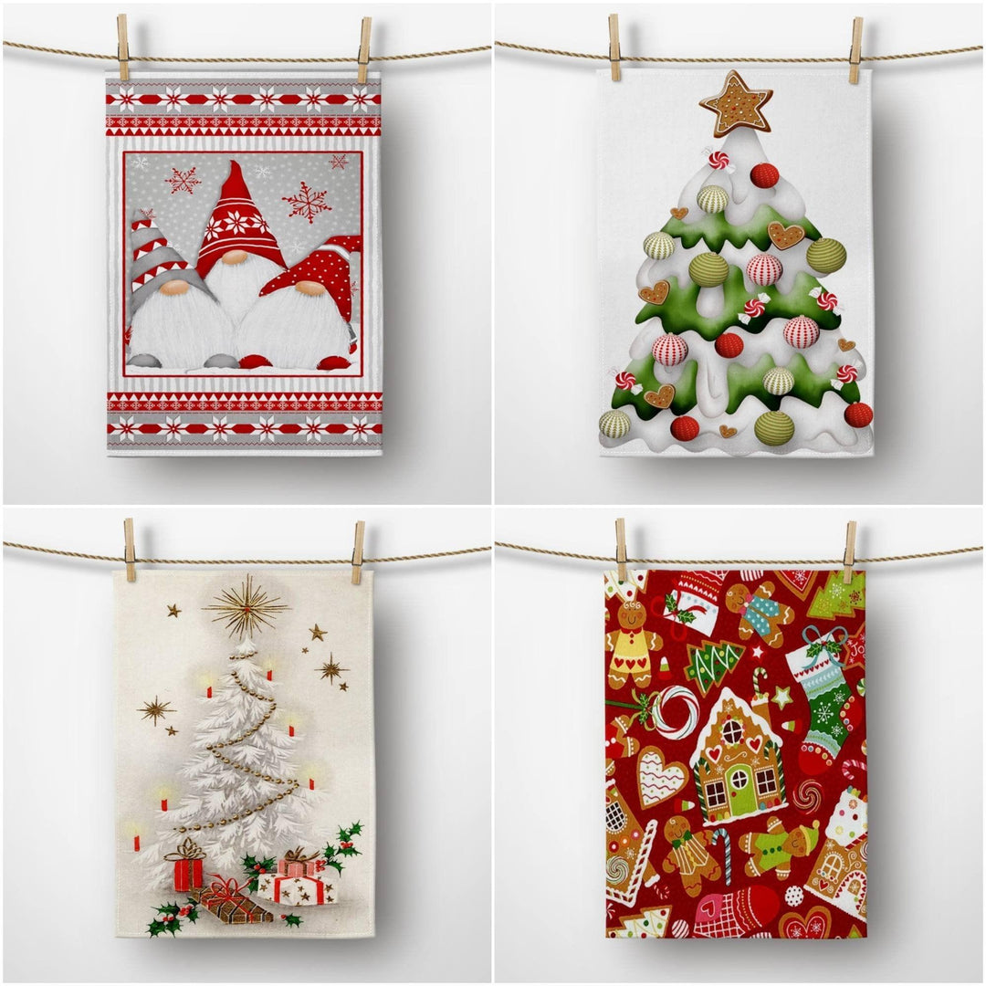 Christmas Kitchen Towel|Christmas Ornaments Dish Towel|Santa Claus Print Hand Towel|Decorative Towel|Xmas Tree Tea Towel|Xmas Hand Towel