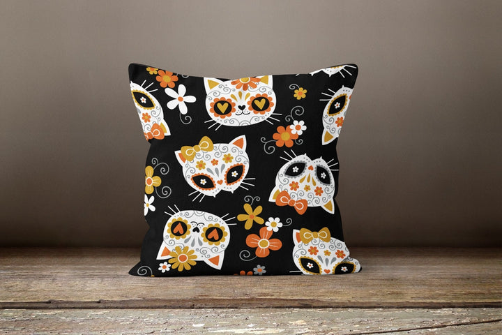 Halloween Pillow Case|Cat Mask Costume Pillow|Autumn Cushion Case|Orange Pumpkin Throw Pillow|Plaid Fall Colors Home Decor|Outdoor Pillow