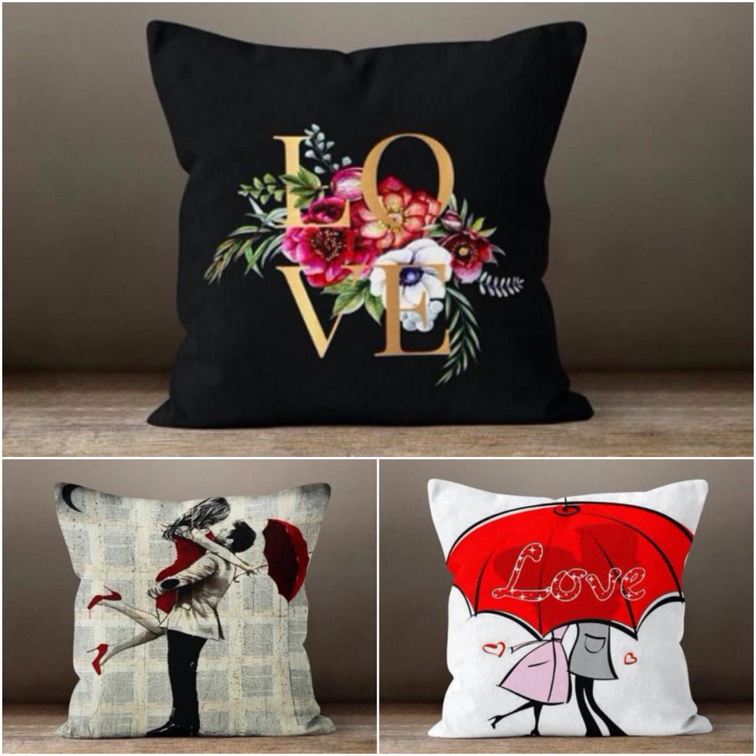 Love Throw Pillow Cover|February 14 Gift for Girlfriend|Romantic Home Decor|Floral Love Cushion|Red Umbrella Pillow Sham|Couple Under Rain