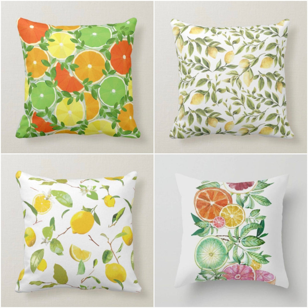 Lemons Pillow Cover|Floral Fresh Lemon Cushion Case|Decorative Green Lemon Tree|Colorful Lemons Home Decor|Housewarming Yellow Citrus Decor