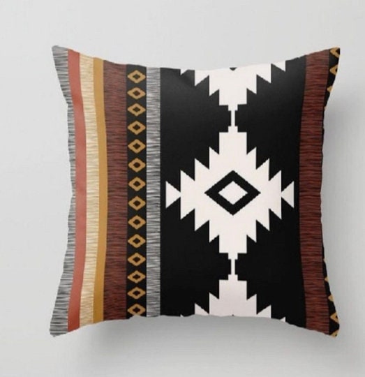 Rug Design Pillow Covers|Terracotta Southwestern Cushion Case|Decorative Aztec Print Ethnic Home Decor|Farmhouse Style Geometric Pillow Case