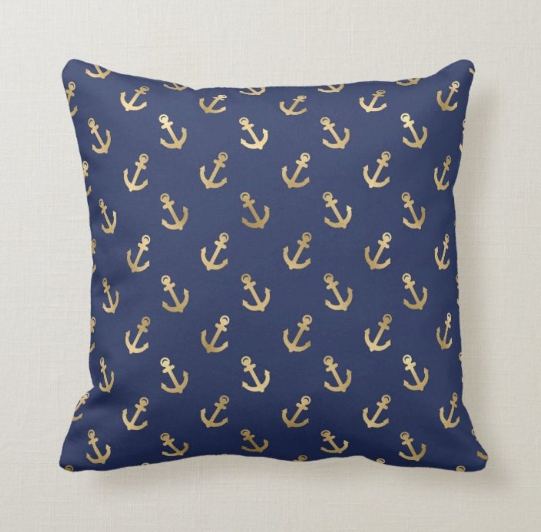 Nautical Pillow Cover|Anchor Throw Pillow Case|Navy Marine Pillow|Decorative Anchor and Life Saver Cushion Case|Coastal Beach House Pillow