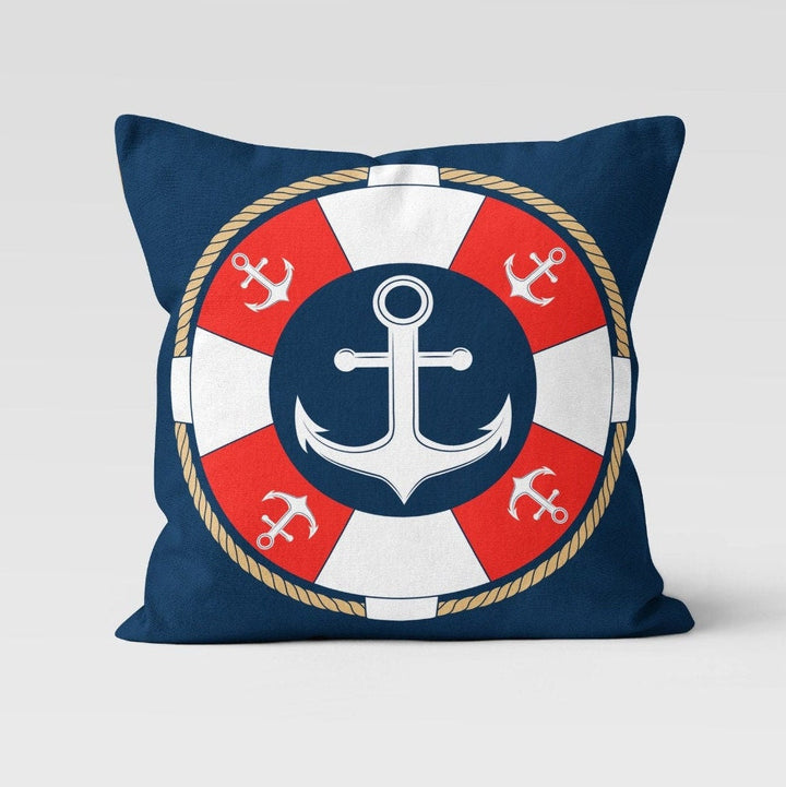 Nautical Pillow Cover|Anchor Throw Pillow Case|Navy Marine Pillow|Decorative Anchor and Life Saver Cushion Case|Coastal Beach House Pillow