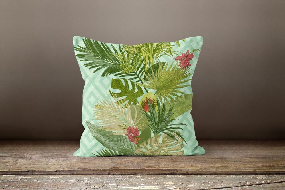 Plants Pillow Cover|Green Leaves Cushion Case|Beige Brown Home Decor|Decorative Pillow Case|Boho Bedding Decor|Housewarming Palm Tree Pillow