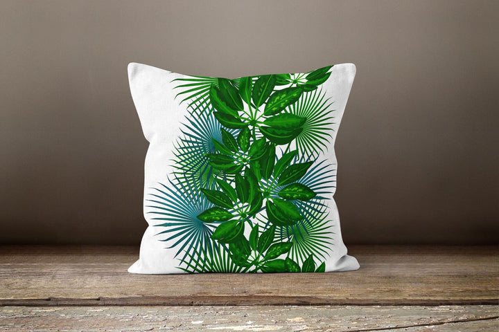 Plants Pillow Cover|Green Leaves Cushion Case|Beige Brown Home Decor|Decorative Pillow Case|Boho Bedding Decor|Housewarming Palm Tree Pillow