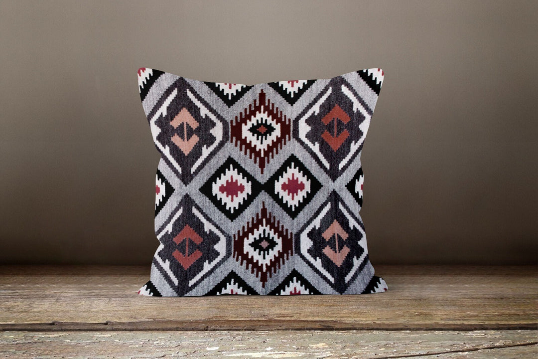 Rug Design Pillow Covers|Terracotta Southwestern Cushion| Decorative Aztec Print Ethnic Home Decor|Farmhouse Style Geometric Pillow Case