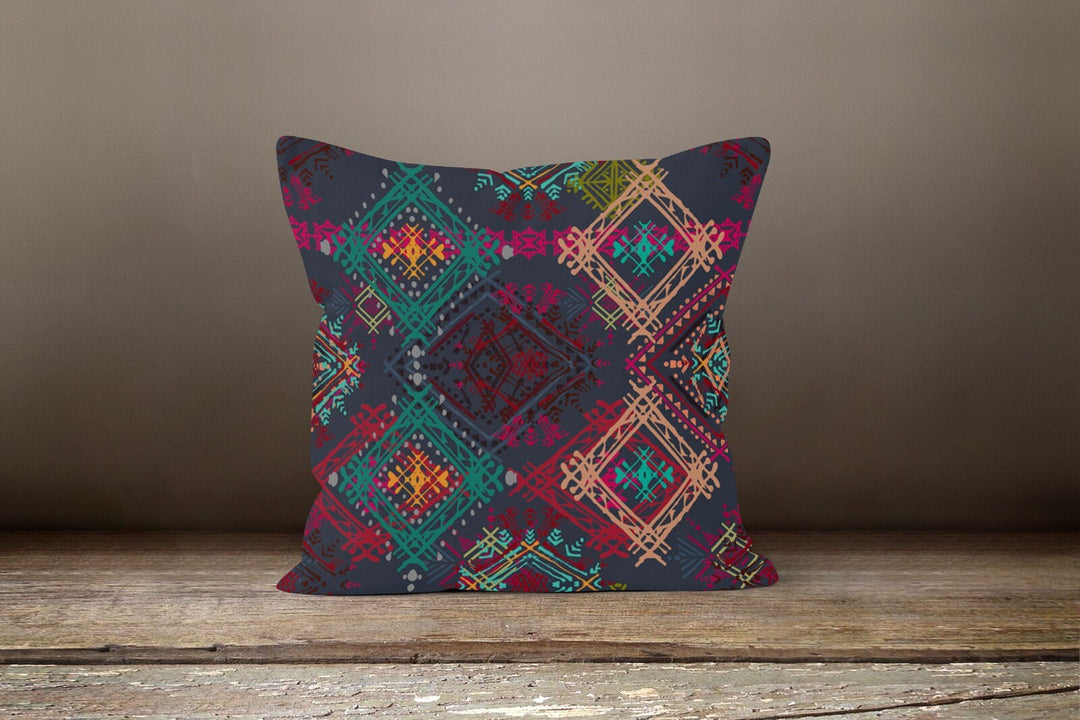 Rug Design Pillow Covers|Terracotta Southwestern Cushion| Decorative Aztec Print Ethnic Home Decor|Farmhouse Style Geometric Pillow Case