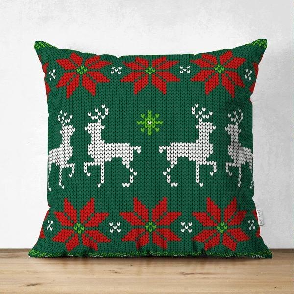 Christmas Pillow Cover|Christmas Deer Home Decor|Suede Winter Trend Pillow Top|Housewarming Xmas Gift Idea|Christmas Deer Throw Pillow Cover