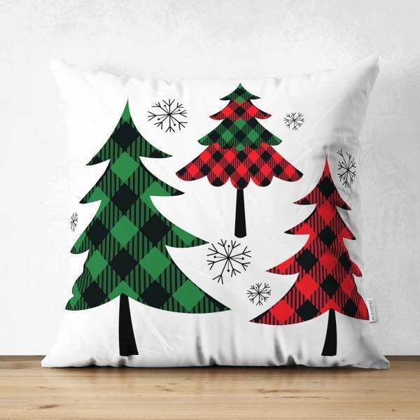 Winter Pillow Cover|Pine Tree Home Decor|Suede Winter Pillow Case|Housewarming Xmas Gift Idea|Pine Tree Throw Pillow Top|Checkered Xmas Tree