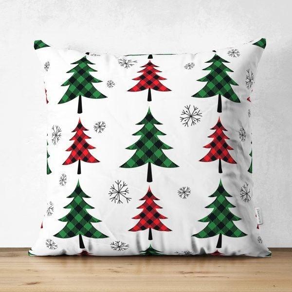 Winter Pillow Cover|Pine Tree Home Decor|Suede Winter Pillow Case|Housewarming Xmas Gift Idea|Pine Tree Throw Pillow Top|Checkered Xmas Tree