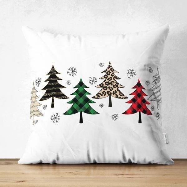 Winter Pillow Cover|Pine Tree Home Decor|Suede Winter Pillow Case|Housewarming Xmas Gift Idea|Pine Tree Throw Pillow Top|Checkered Xmas Tree