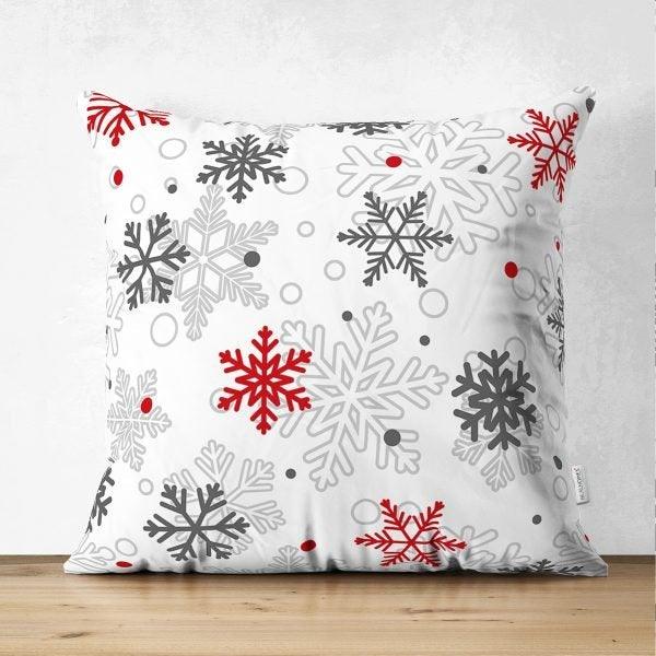 Snowflake Pillow Cover|Winter Home Decor|Suede Winter Cushion Case|Housewarming Gift|Decorative Snowflake Throw Pillow Top|Red White Pillow