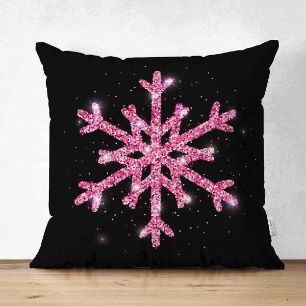 Snowflake Pillow Cover|Winter Home Decor|Suede Winter Cushion Case|Housewarming Gift|Decorative Snowflake Throw Pillow Top|Pink Black Pillow