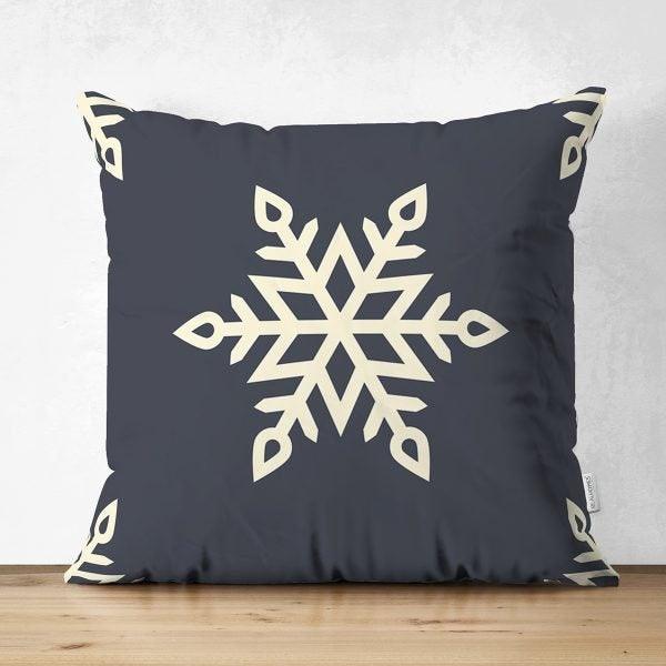 Snowflake Pillow Cover|Winter Home Decor|Suede Winter Cushion Case|Housewarming Gift|Decorative Snowflake Throw Pillow Top|Black Pillow Case