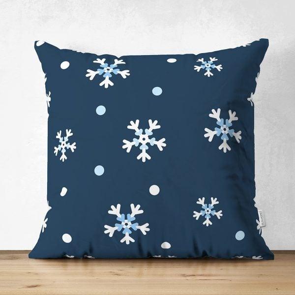 Snowflake Pillow Cover|Winter Home Decor|Suede Winter Cushion Case|Housewarming Gift|Decorative Snowflake Throw Pillow Top|Black Pillow Case