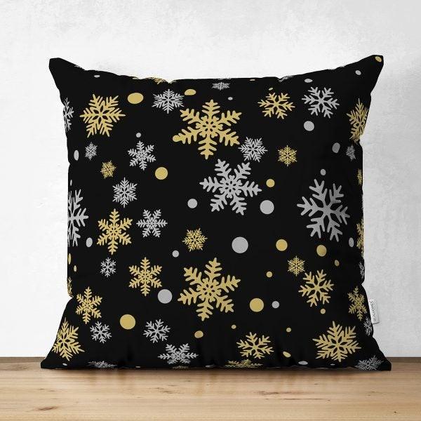 Snowflake Pillow Cover|Winter Home Decor|Suede Winter Cushion Case|Housewarming Gift|Decorative Snowflake Throw Pillow Top|Black Pillow Case