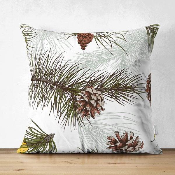 Decorative Pillow Covers|Pinecones Cushion Case|Pine Needle Throw Pillow|Pinecones Home Decor|Housewarming Farmhouse Winter Pillow Case