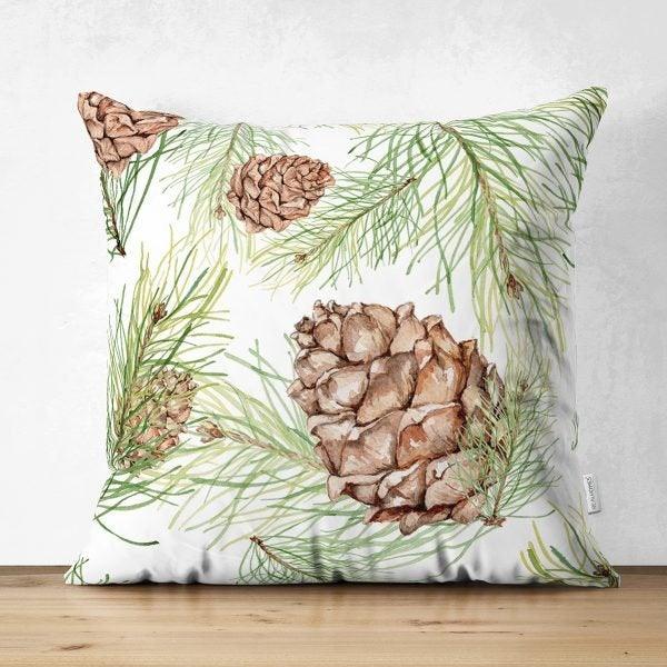 Decorative Pillow Covers|Pinecones Cushion Case|Pine Needle Throw Pillow|Pinecones Home Decor|Housewarming Farmhouse Winter Pillow Case