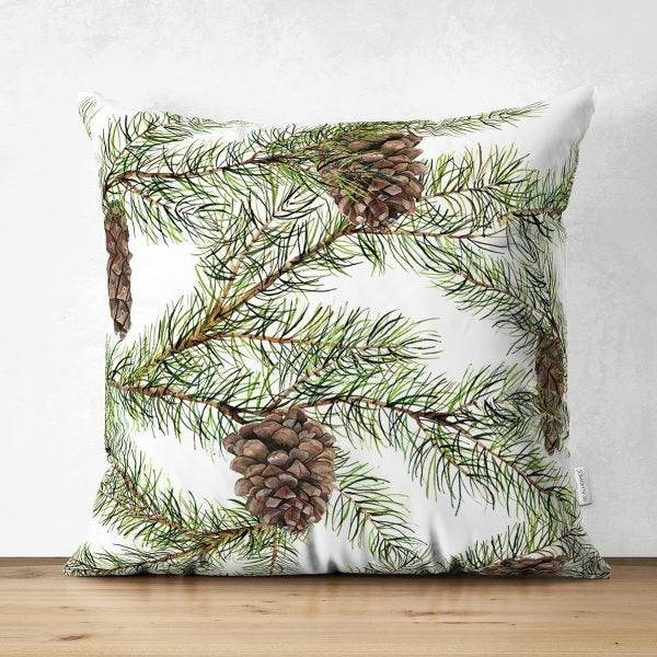 Decorative Pillow Covers|Pinecones Cushion Case|Pine Needle Throw Pillow|Pinecones Home Decor|Housewarming Farmhouse Winter Pillow Case