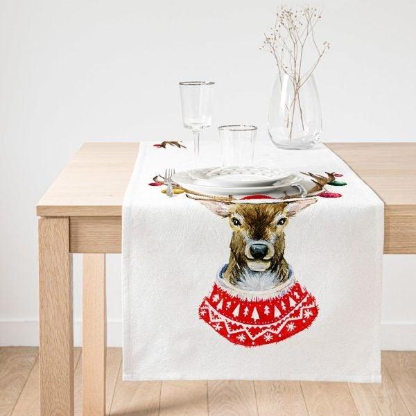 Christmas Table Runner|Winter Trend Table Top|Merry Christmas Home Decor|Xmas Table Decor|Xmas Deer Head Tablecloth|Christmas Kitchen Decor