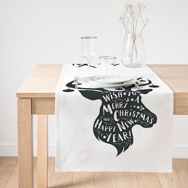 Christmas Table Runner|Winter Trend Table Top|Merry Christmas Home Decor|Xmas Table Decor|Xmas Deer Head Tablecloth|Christmas Kitchen Decor