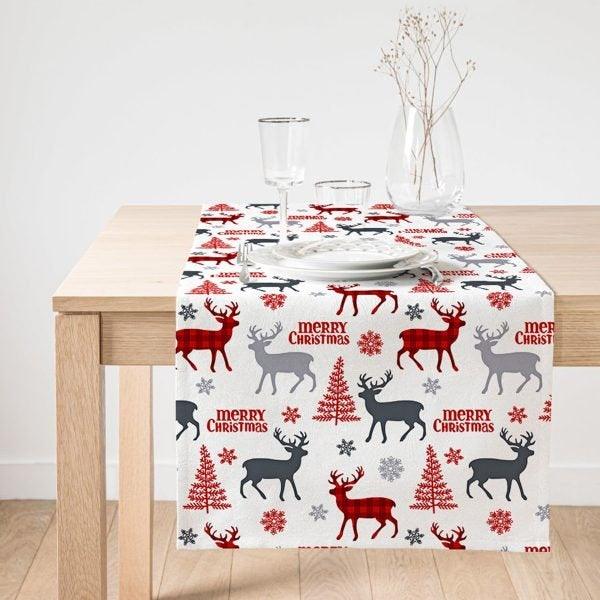 Christmas Table Runner|Xmas Deer, Xmas Tree Table Top|Merry Christmas Home Decor|Xmas Table Decor|Farmhouse Style Christmas Kitchen Decor