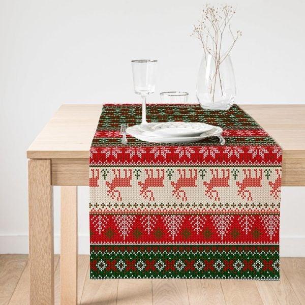 Christmas Table Runner|Xmas Deer Table Top|Merry Christmas Home Decor|Xmas Table Decor|Farmhouse Style Tablecloth|Christmas Kitchen Decor