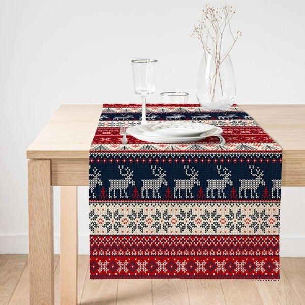 Christmas Table Runner|Xmas Deer Table Top|Merry Christmas Home Decor|Xmas Table Decor|Farmhouse Style Tablecloth|Christmas Kitchen Decor