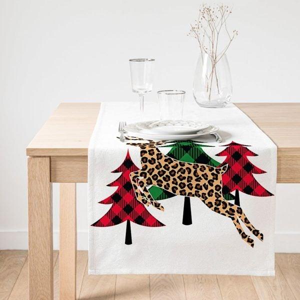 Christmas Table Runner|Xmas Deer Table Top|Merry Christmas Home Decor|Xmas Tree Decor|Farmhouse Style Tablecloth|Christmas Kitchen Decor