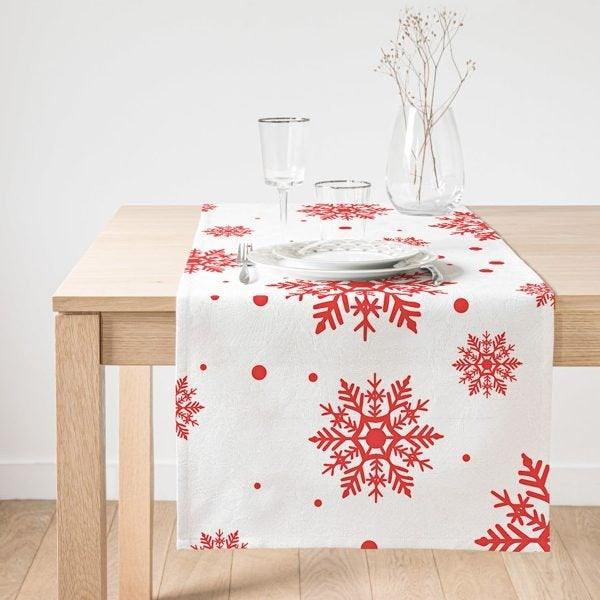 Snowflake Table Runner|Winter Trend Table Top|Red Gray Snowflake Table Top|Xmas Decor|Farmhouse Style Tablecloth|Christmas Kitchen Decor