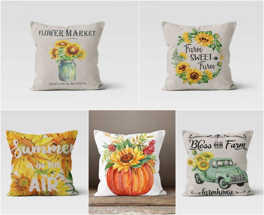 Sunflower Pillow Cover|Summer Trend Throw Pillow Case|Colorful Flowers Pillow Case|Farmhouse Flowers Pillow|Housewarming Floral Cushion Case