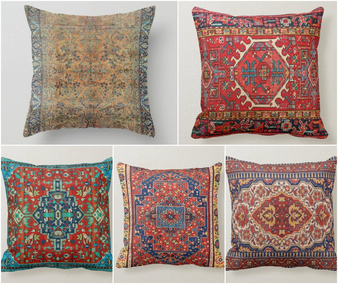 Rug Design Pillow Covers|Turkish Kilim Pattern Cushion Case|Worn Looking Rug Design|Ethnic Home Decor|Farmhouse Style Geometric Pillow Case