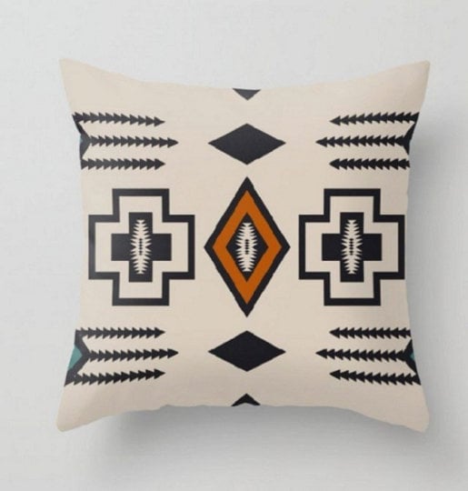 Rug Design Pillow Covers|Terracotta Southwestern Cushion Case|Decorative Aztec Print Ethnic Home Decor|Farmhouse Style Geometric Pillow Case