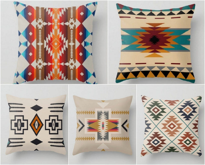 Rug Design Pillow Covers|Terracotta Southwestern Cushion Case|Decorative Aztec Print Ethnic Home Decor|Farmhouse Style Geometric Pillow Case