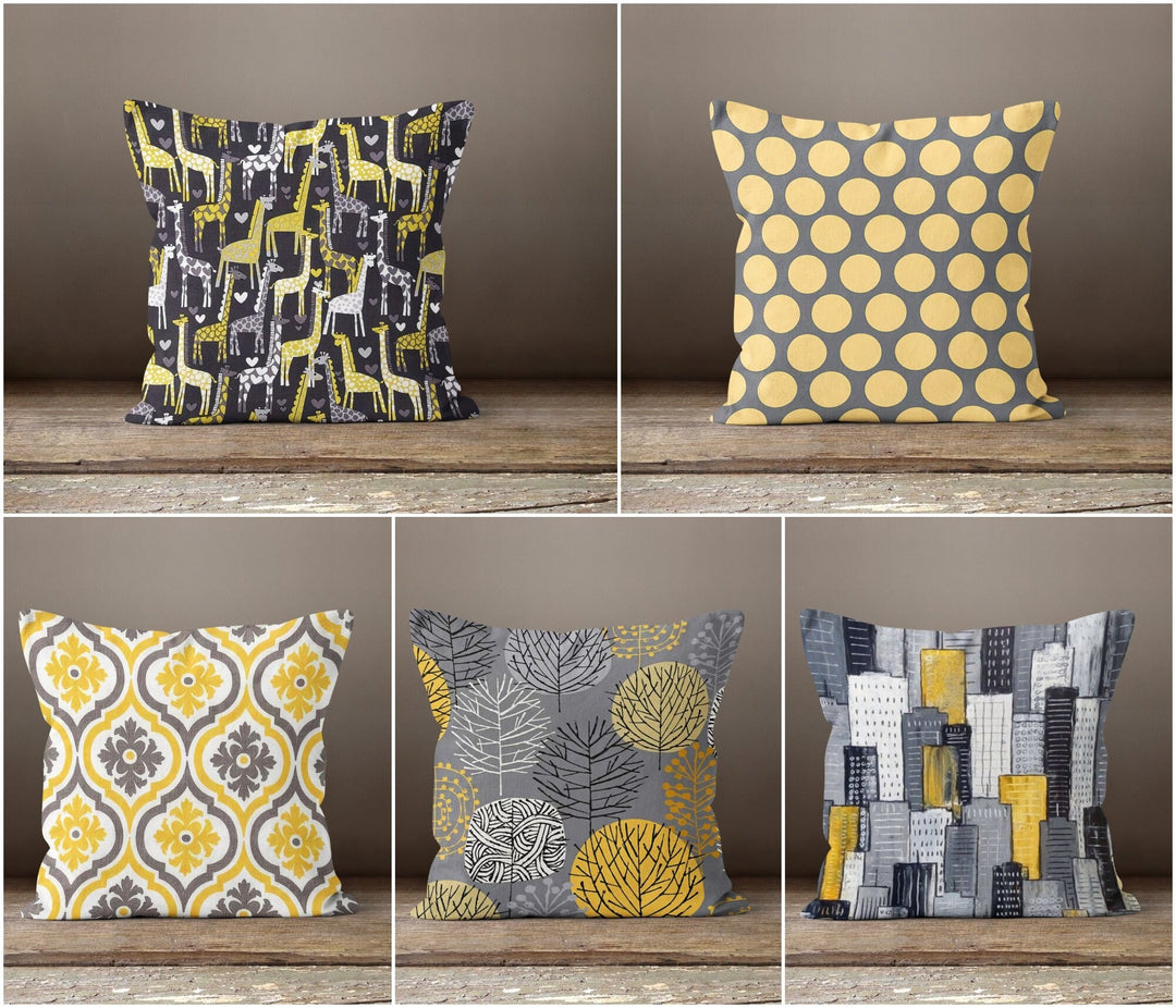 Yellow and gray outdoor pillows sale